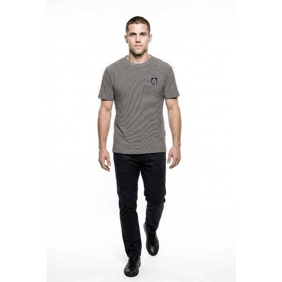 The Kooples France T-Shirt Mens Size S Black White Striped Crewneck Crest Patch - Picture 2 of 5